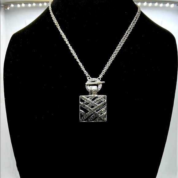 David Sigal Jewelry - Vintage David Sigal 925 Sterling Black Enameled Channel Set Crystals Pendant